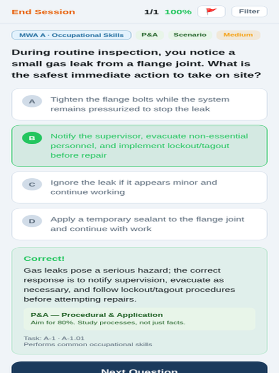 Red Seal Prep answer review screen