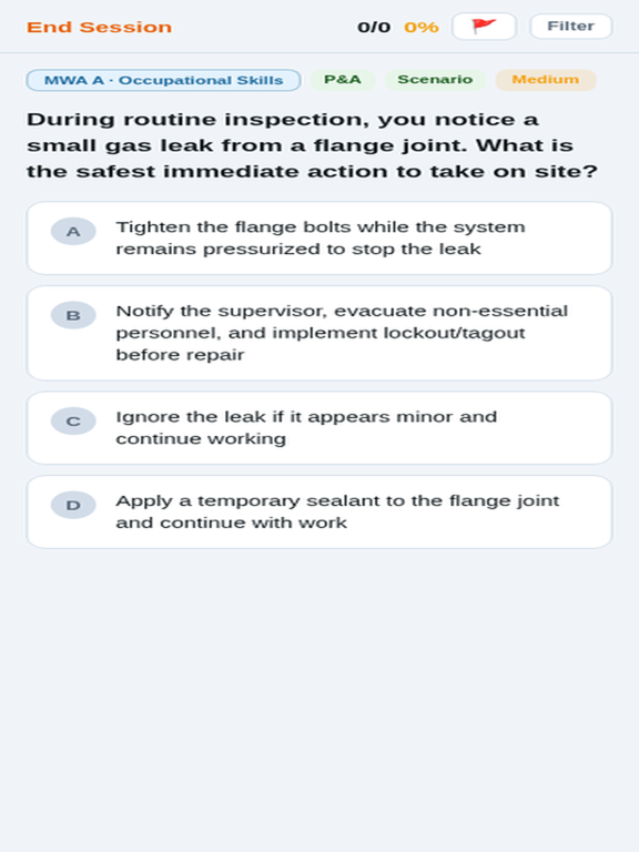 Red Seal Prep app practice screen